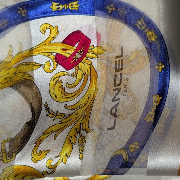 Lancel Paris Silk Scarf with Orange and Gold Accents - Picture 7 of 15